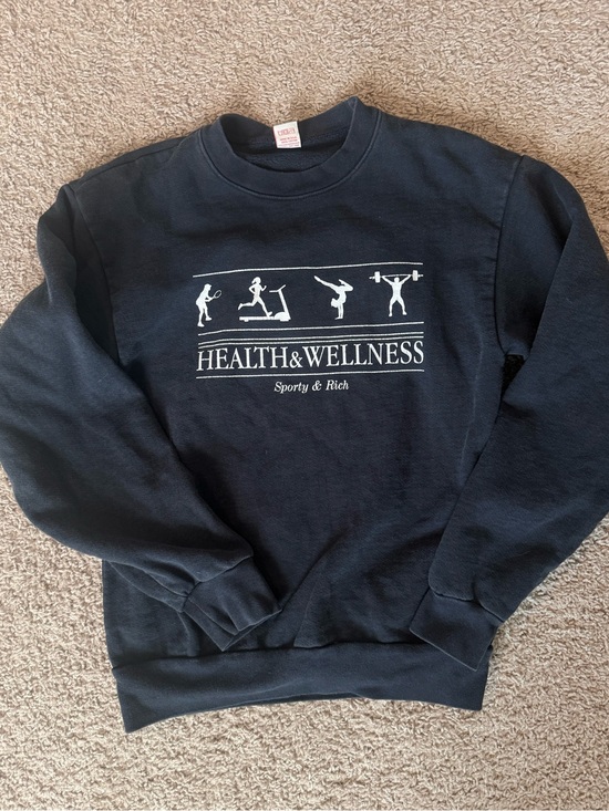 Sporty & Rich Sweaters - Sporty & Rich Black Crewneck with White Health & Wellness Graphic